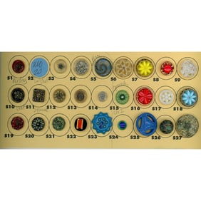 A partial card of assorted division 1 & 3 Glass buttons