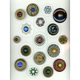 A card of division one & three assorted jeweled buttons