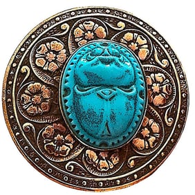 A division one glass set in metal pictorial button