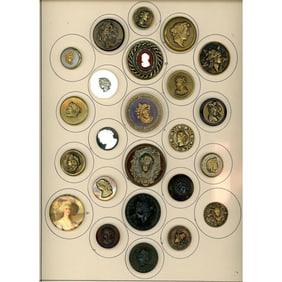 A card of division one & three assorted head buttons