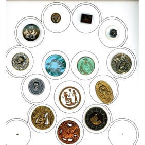 A partial card of Division 1 & 3 Egyptian Motif buttons