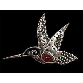 A division three sterling and gemstone pictorial button