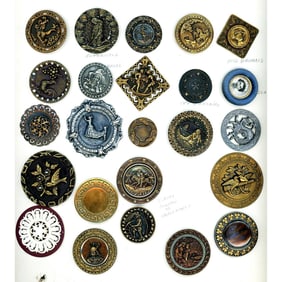 A card of division one and three mostly metal buttons