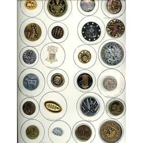 A card of division one & three assorted picture buttons