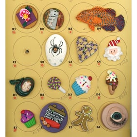 A partial card of division three pictorial buttons