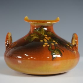 Rookwood Pottery Handled Vase with Embossed Floral and Berry Motif
