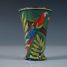 Moorcroft Enamel by Faye Williams Vase, Rainbow Macaw