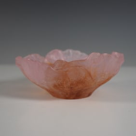 Daum France Pate de Verre Pink and Amber Floral Bowl