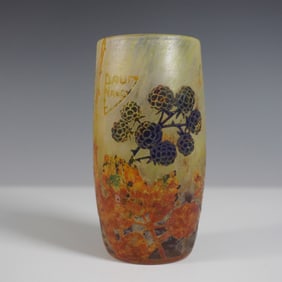 Daum Nancy French Art Nouveau Cameo Glass Vase with Blackberry Motif