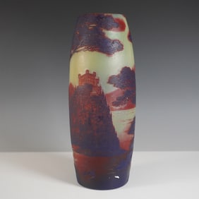 De Vez Inpsired French Cameo Glass Landscape Vase