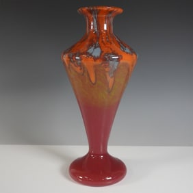 Schneider France Art Deco Pate de Verre Glass Vase with Dripped Glaze