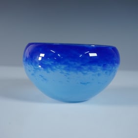 Schneider France Art Deco Pate de Verre Glass Bowl in Blue