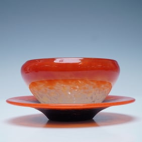 2pc Schneider France Art Glass Bowl and Underplate