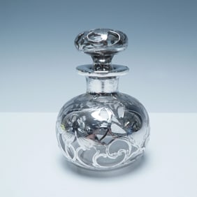 Art Nouveau Sterling Silver Overlay Glass Perfume Bottle