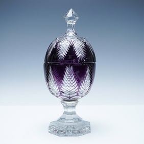 Bohemian Cut-to-Clear Amethyst Crystal Covered Pedestal Compote