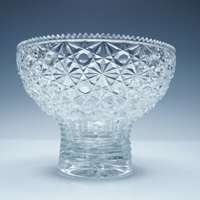 Brilliant Cut Glass Pedestal Bowl With Geometric Starburst Design