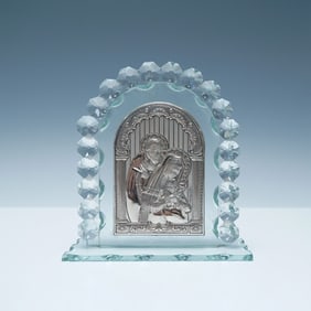 Argentium Silver Religious Icon of the Holy Family on Beveled Glass