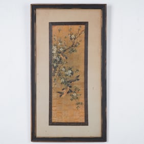 Japanese Embroidery Silk Panel with Birds and Blossoms