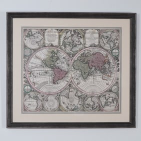 Antique Matthaus Seutter Colored Copper Engraving on Paper, Framed Map