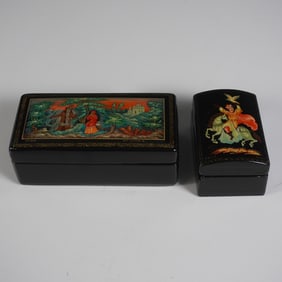 2pc Soviet Russian Hand-Painted Lacquer Boxes