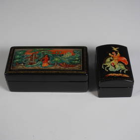 2pc Soviet Russian Hand-Painted Lacquer Boxes (1 of 5)