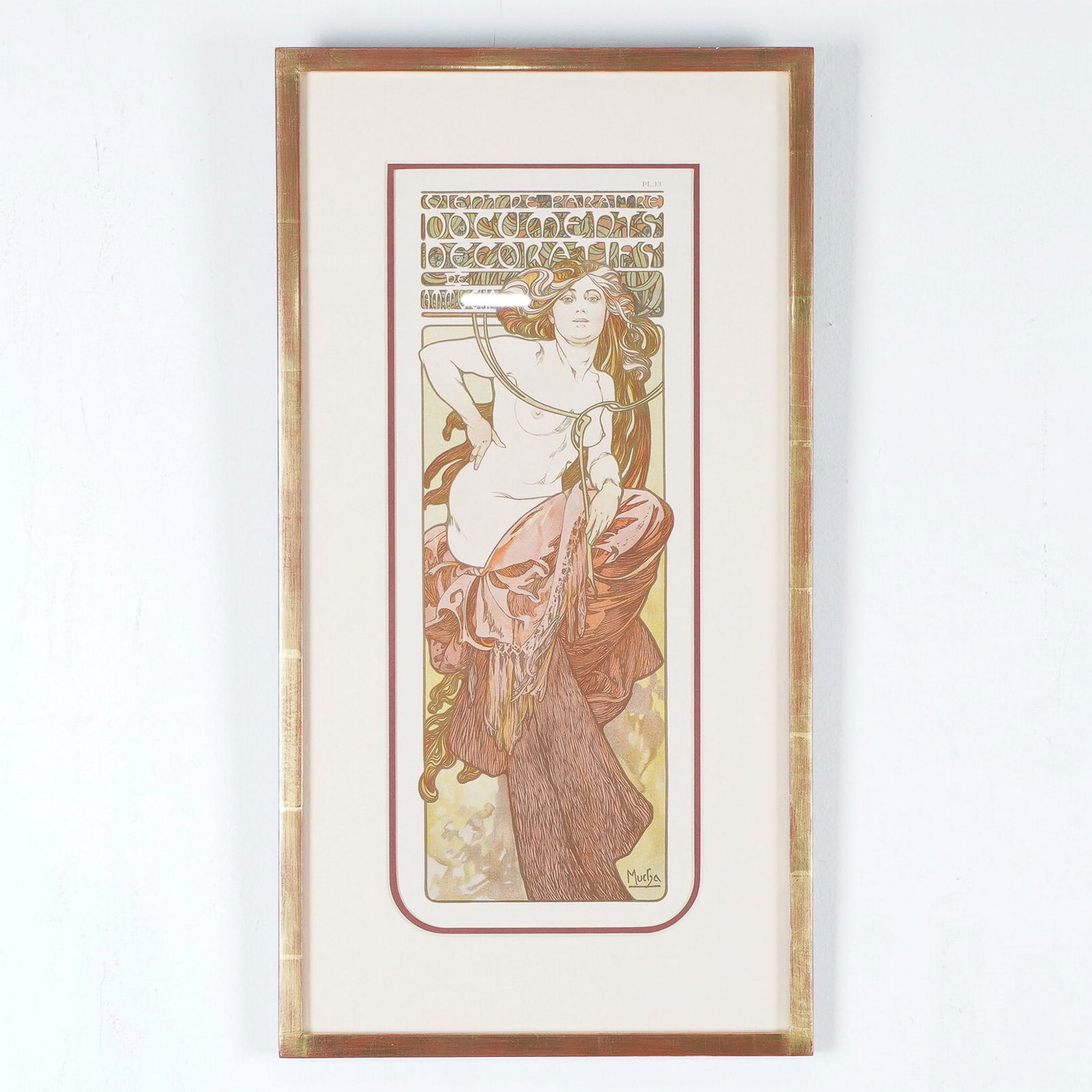 Alphonse Mucha, Documents Decoratifs, Plate 13, Color Lithograph, Signed: A beautifully framed color lithograph from Documents Decoratifs, Plate 13, by Alphonse Mucha, one of the most influential figures of the Art Nouveau movement. This rare print originates from his Docum