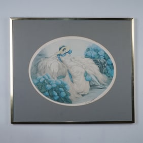 Louis Icart, Etching and Aquatint Print, Les Hortensias , Signed