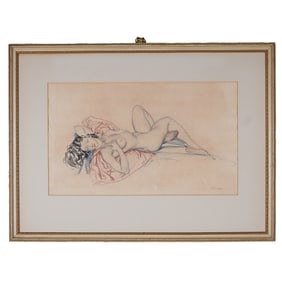 Sir William Russell Flint, Chalk Drawing of a Reclining Nude, Signed