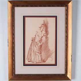 Sir William Russell Flint, Red Chalk Drawing, Woman in Gown, Signed