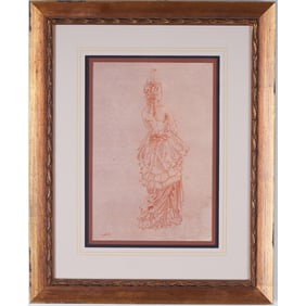 William Russell Flint, Elegantly Dressed Woman, Red Chalk on Paper, Signed