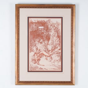 William Russell Flint, Original Drawing on Paper Signed + Handwritten Panel