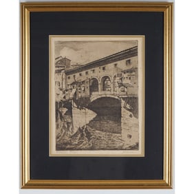 Guido Colucci Framed Etching, Ponte Vecchio Florence