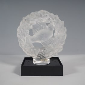 Lalique Crystal Dove Car Mascot on Stand