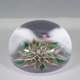 Baccarat Art Glass Paperweight With Lampwork Flower