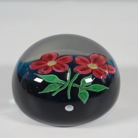 Baccarat Art Glass Paperweight With Pink Flowers