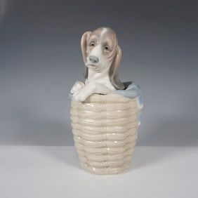 Lladro Porcelain Figurine, Dog in Basket 1001128