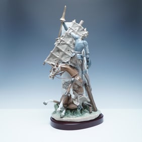 2pc Lladro Don Quixote & Windmill Figurine 01001497 + Base