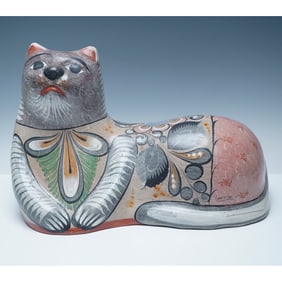 Large Tonala Mexican Folk Art Pottery Resting Cat