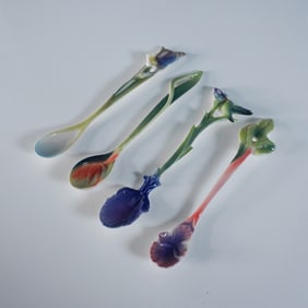 4pc Franz Porcelain Floral and Fauna Coffee Spoons
