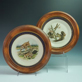 2pc Lenox by Boehm Framed Wall Plates, Woodland Wildlife