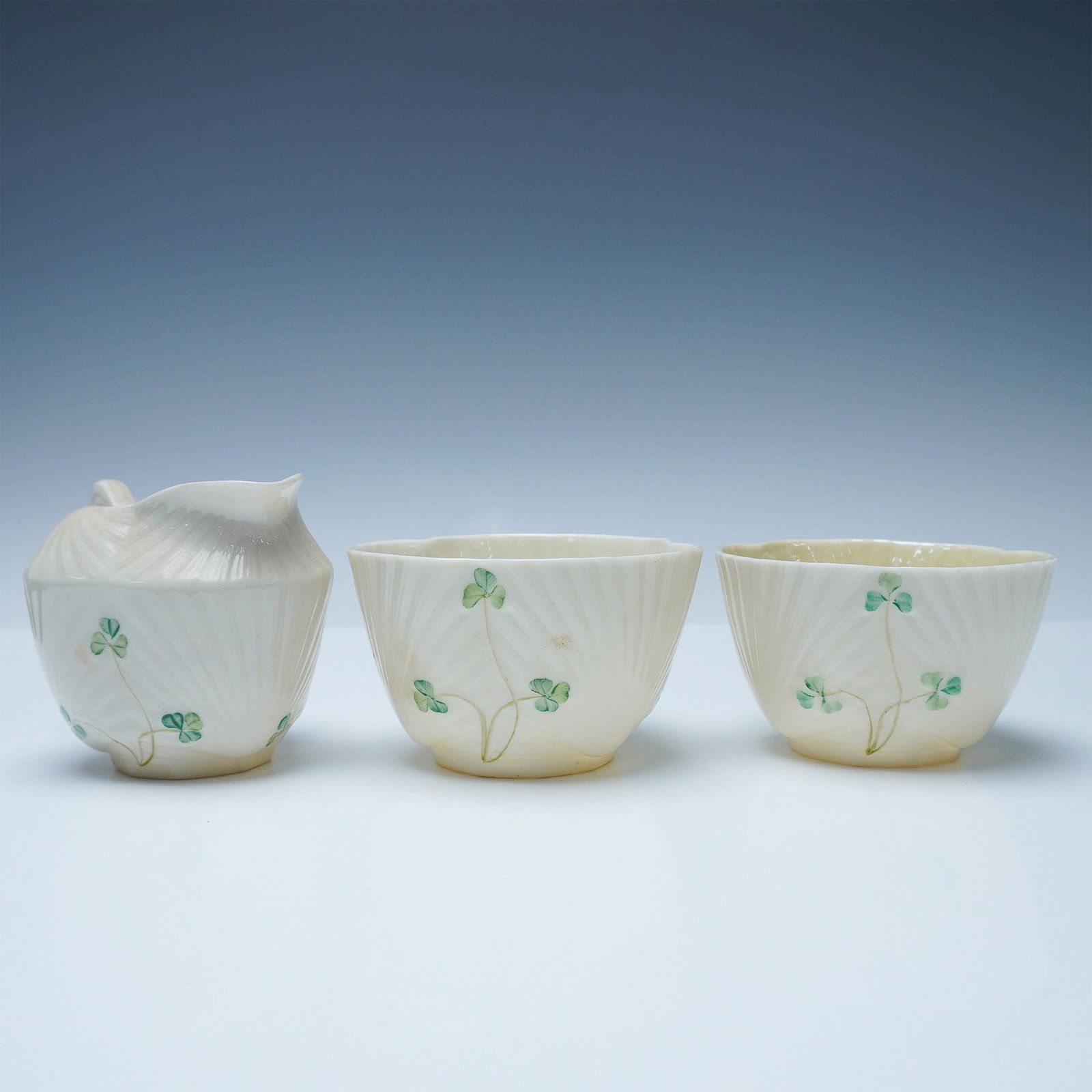 3pc Belleek Porcelain Shamrock Creamer and Bowls Set (1 of 3)