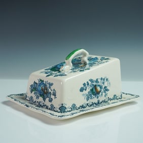 Mason's Ironstone China Covered Cheese Dish, Fruit Basket Blue Multicolor