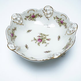 Rosenthal Pierced 3 Toed Bon Bon Bowl, Moss Rose