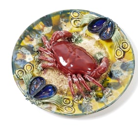 Majolica Palissy Style Crab & Mussel Plate