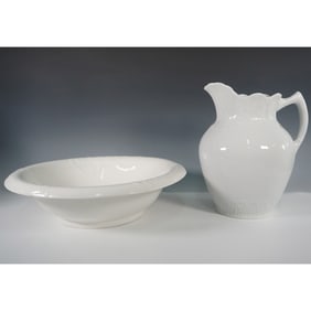 2pc White Ironstone Pitcher and Wash Basin Set