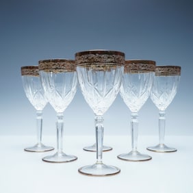 6pc Gilded Crystal Wine Goblet Set