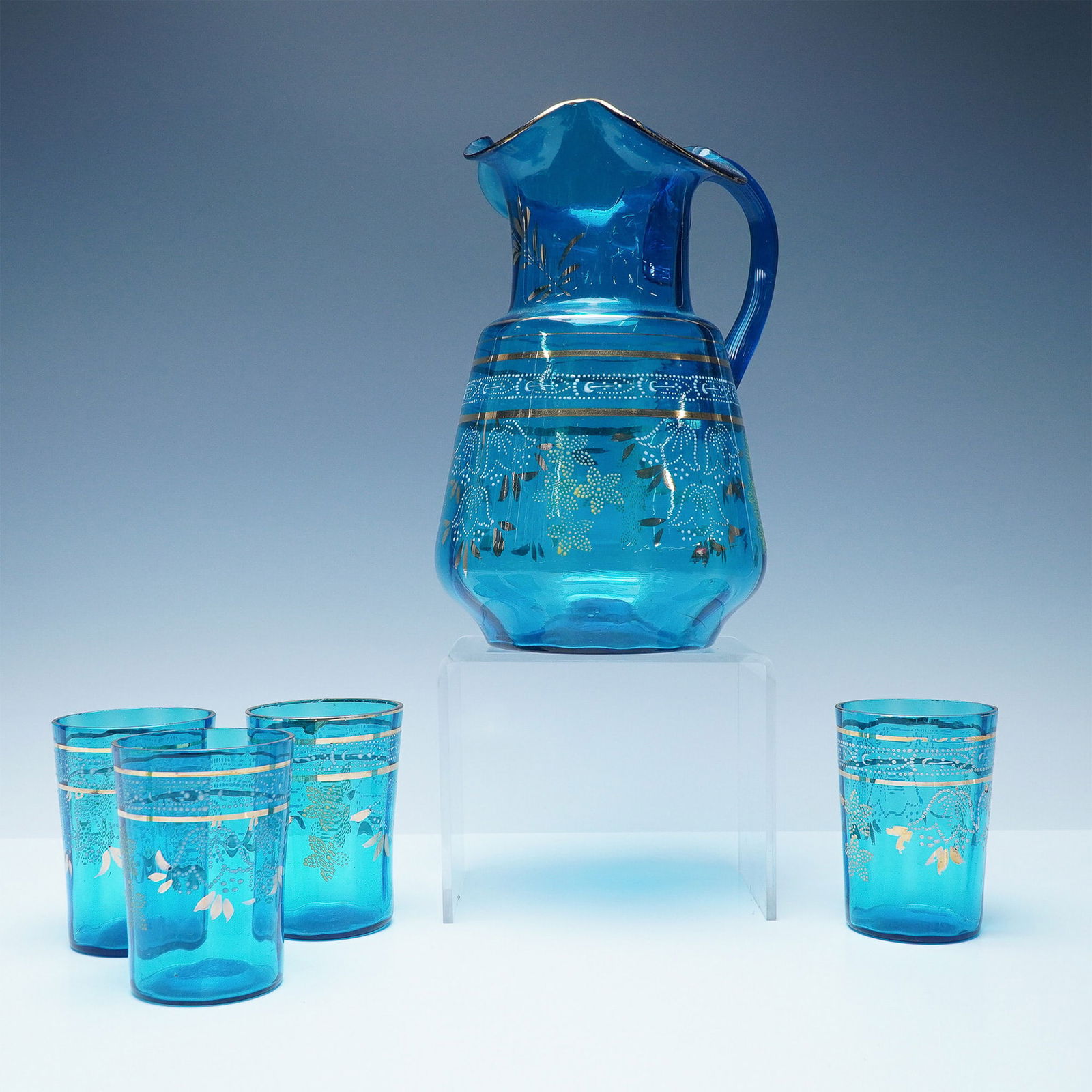 5pc Bohemian Blue Glass Pitcher and Tumbler Set (1 of 6)