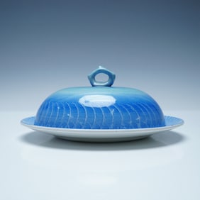 Shelley Blue Glaze Butter Dish with Lid