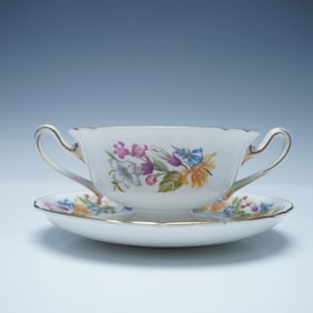 2pc Shelley China Soup Cup and Saucer, Spring Bouquet