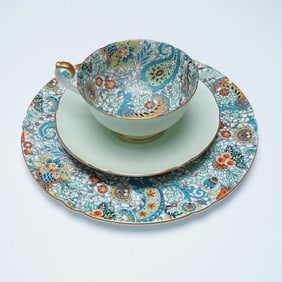3pc Shelley Green Paisley Trio Tea Set